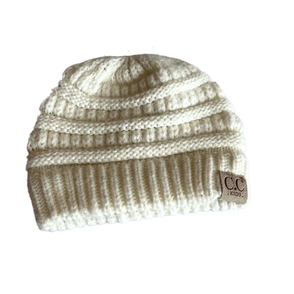 C.C. Kids Children's Knit Ski Beanie Hat, white, cream, soft‎ beanie